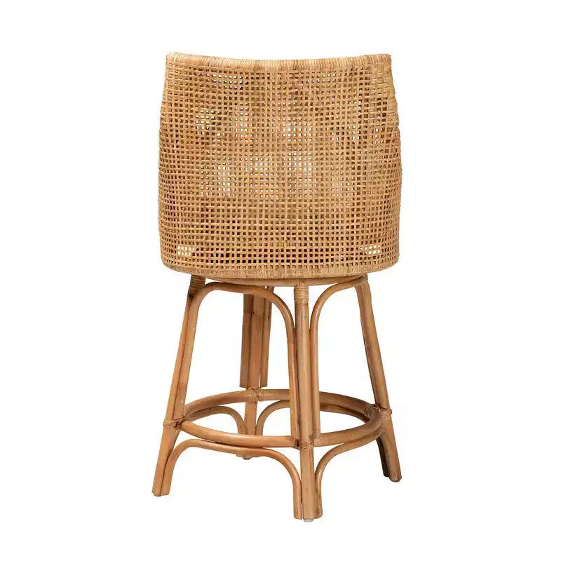 Baxton Studio Bella Tabouret de bar hauteur comptoir en rotin marron naturel/blanc : Polyester rembourré, cadre en acajou, aucun assemblage requis