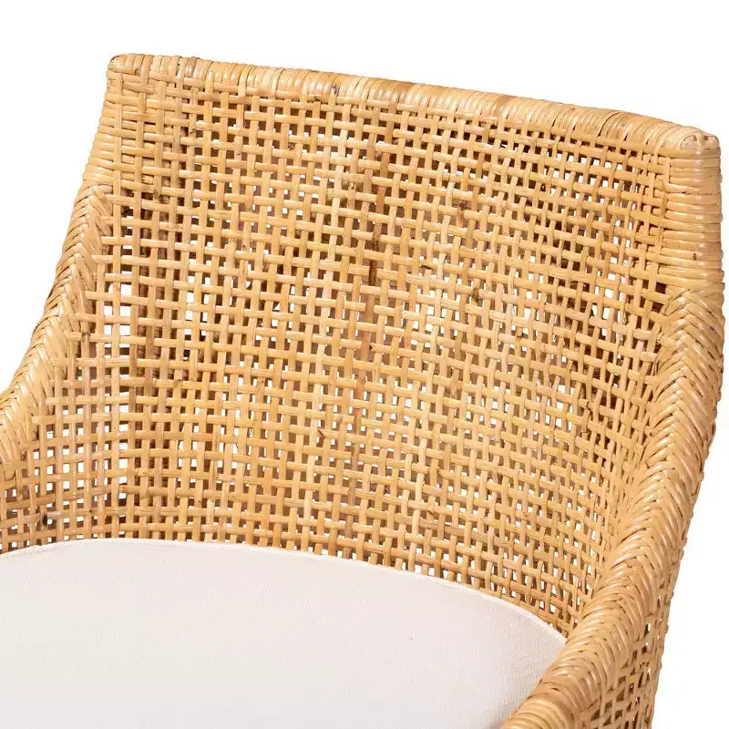 Baxton Studio Bella Tabouret de bar hauteur comptoir en rotin marron naturel/blanc : Polyester rembourré, cadre en acajou, aucun assemblage requis