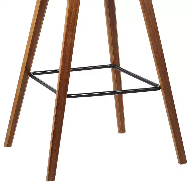 Tabouret de bar Armen Living 26 po Fox Mid-Century, hauteur comptoir, en similicuir marron avec bois de noyer : assise carrée rembourrée, dossier rembourré