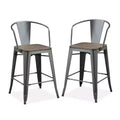 Set of 2 Gregg Industrial Counter Height Barstools Gray - HOMES: Inside + Out: Metal Frame, Square Seat