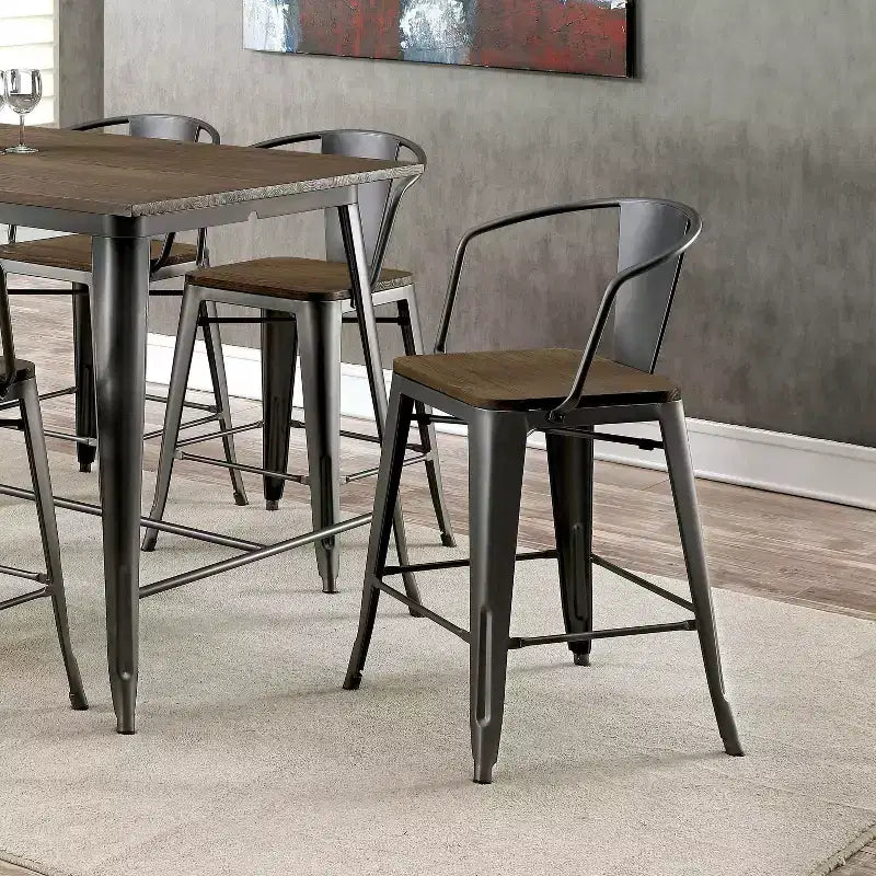 Lot de 2 tabourets de bar industriels Gregg hauteur comptoir Gris - HOMES: Inside + Out : Structure métallique, Assise carrée