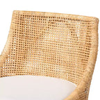 Tabouret de bar Bella Rattan Brun naturel/Blanc - Baxton Studio : Design bohème, Coussin en mousse, Aucun assemblage requis