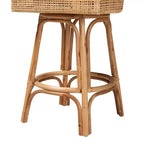 Tabouret de bar Bella Rattan Brun naturel/Blanc - Baxton Studio : Design bohème, Coussin en mousse, Aucun assemblage requis