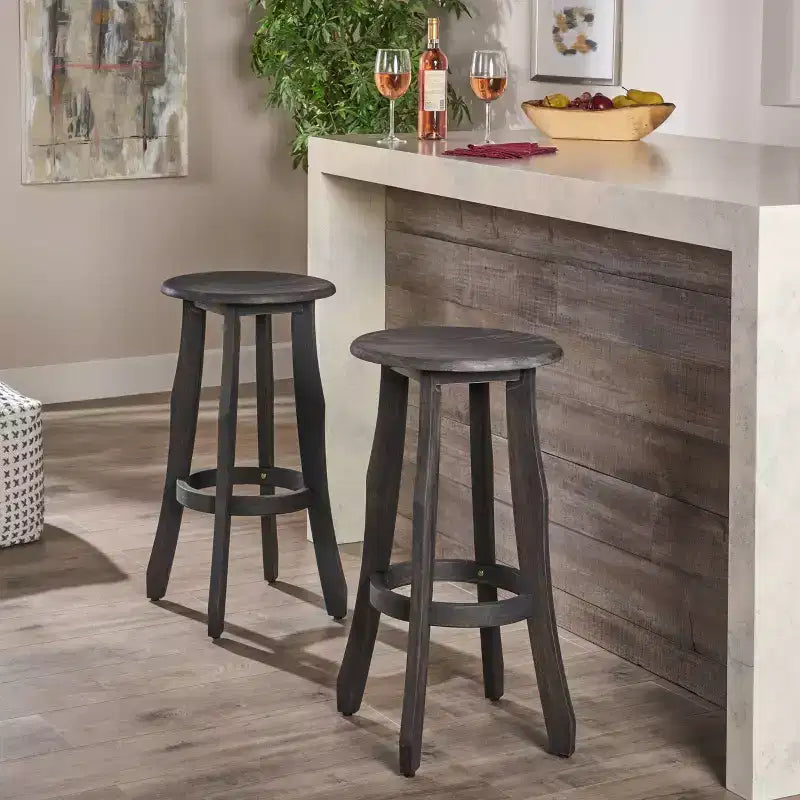 Lot de 2 tabourets de bar Ruthie Acacia Gris foncé - Christopher Knight Home : Hauteur fixe de 76,2 cm, sans dossier