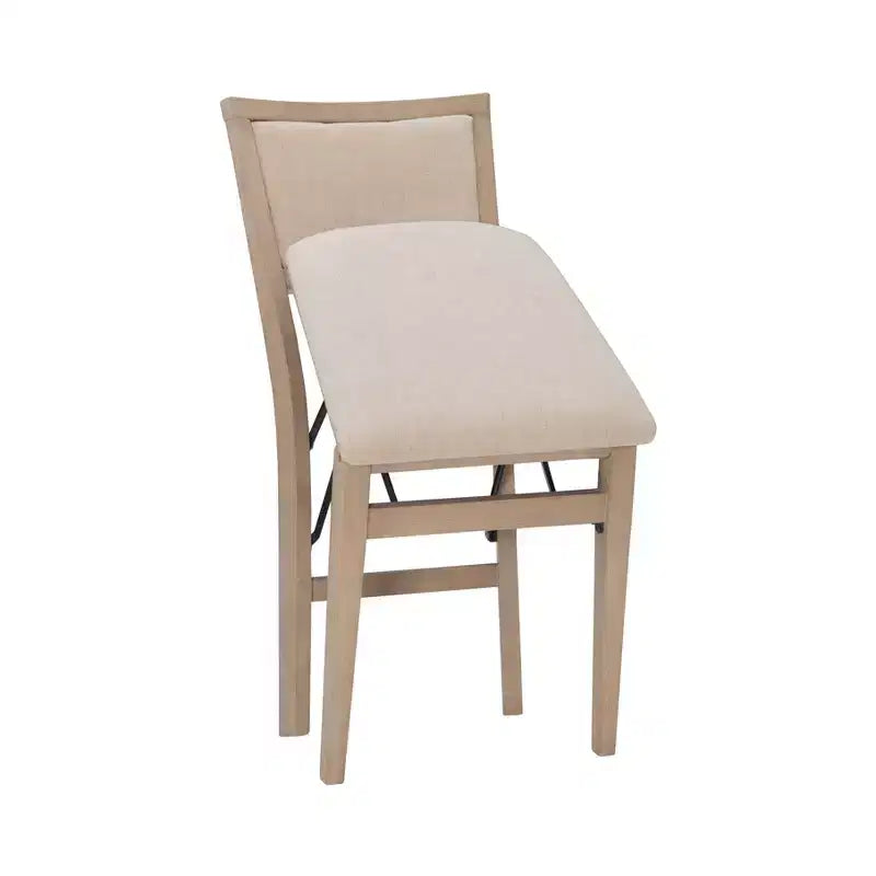 Lot de 2 chaises pliantes Claire en bois massif et assise rembourrée, finition gris délavé - Linon