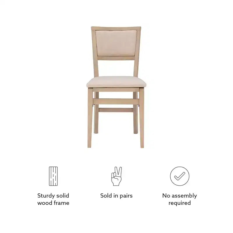 Lot de 2 chaises pliantes Claire en bois massif et assise rembourrée, finition gris délavé - Linon