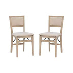 Lot de 2 chaises pliantes Claire en bois massif et assise rembourrée, finition gris délavé - Linon