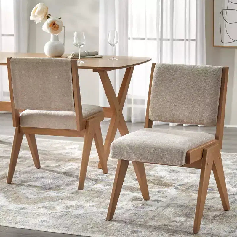 Lot de 2 chaises de salle à manger Lifestorey Baywood en bois massif, style Mid-Century, beige/chêne clair