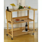 Chariot Pliant Bois/Chêne Clair - Winsome : Chariot de Cuisine Traditionnel, Cadre en Bois Franc, Finition Satinée, Roues Blocables, 2 Étagères