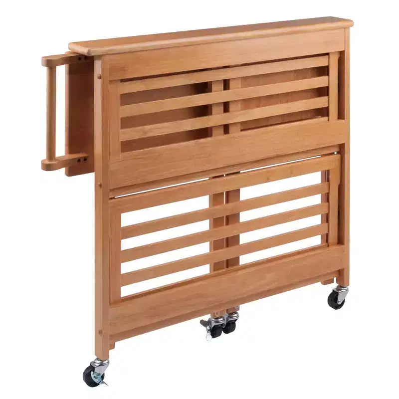 Chariot Pliant Bois/Chêne Clair - Winsome : Chariot de Cuisine Traditionnel, Cadre en Bois Franc, Finition Satinée, Roues Blocables, 2 Étagères