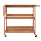 Chariot Pliant Bois/Chêne Clair - Winsome : Chariot de Cuisine Traditionnel, Cadre en Bois Franc, Finition Satinée, Roues Blocables, 2 Étagères