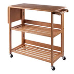 Chariot Pliant Bois/Chêne Clair - Winsome : Chariot de Cuisine Traditionnel, Cadre en Bois Franc, Finition Satinée, Roues Blocables, 2 Étagères