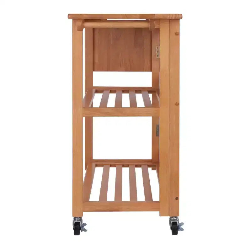 Chariot Pliant Bois/Chêne Clair - Winsome : Chariot de Cuisine Traditionnel, Cadre en Bois Franc, Finition Satinée, Roues Blocables, 2 Étagères