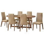 Lifestorey 7pc Valissa Modern Dining Set with Leather Chairs Walnut/Taupe