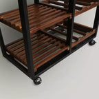 Chariot de cuisine roulant en bois massif de 28 po avec casier à vin et tiroir marron foncé - Flora Home : desserte îlot mobile, 6 étagères, roulettes verrouillables