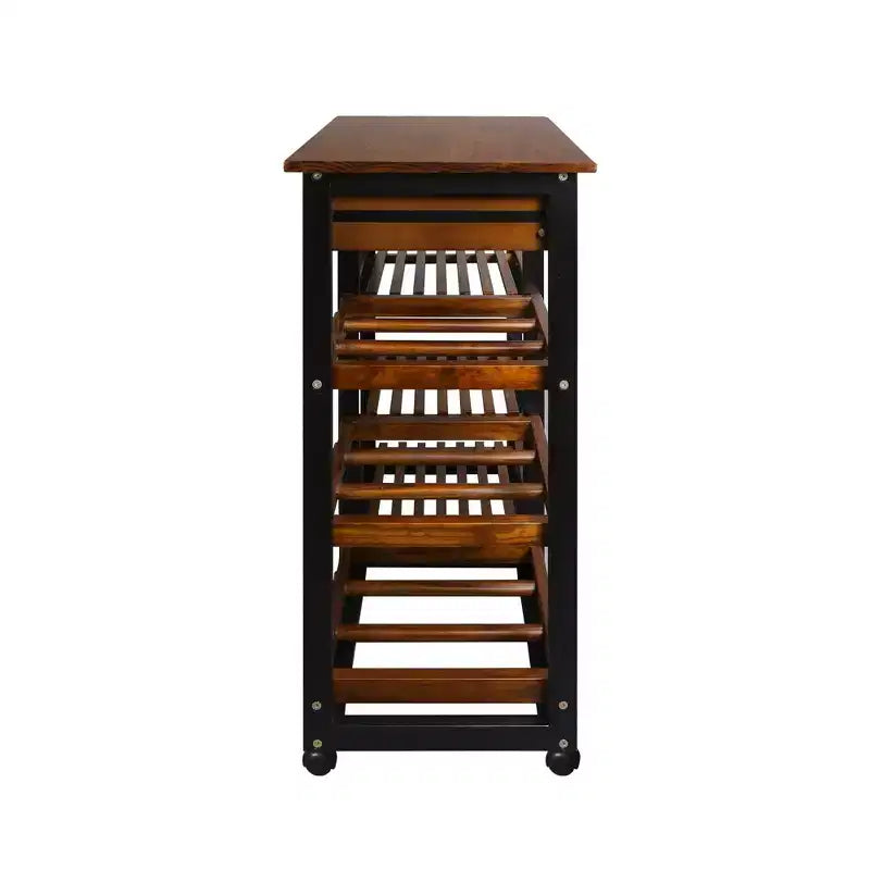 Chariot de cuisine roulant en bois massif de 28 po avec casier à vin et tiroir marron foncé - Flora Home : desserte îlot mobile, 6 étagères, roulettes verrouillables
