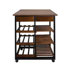 Chariot de cuisine roulant en bois massif de 28 po avec casier à vin et tiroir marron foncé - Flora Home : desserte îlot mobile, 6 étagères, roulettes verrouillables