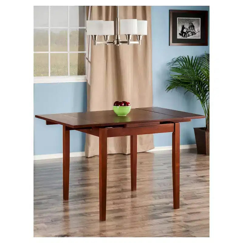 Table à manger extensible Pulman bois/noyer - Winsome : Hêtre massif, milieu de siècle moderne, 4 places
