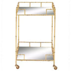 Contemporary Square Bar Cart with 2 Mirrored Trays Gold - Olivia & May: No Assembly, Fixed Shelves, Indoor Use