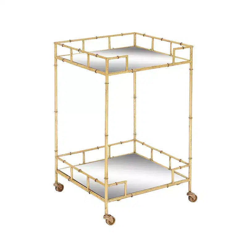 Desserte de bar carrée contemporaine avec 2 plateaux miroirs dorés - Olivia & May : Aucun assemblage requis, étagères fixes, utilisation en intérieur