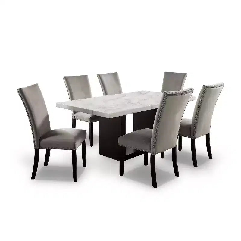 7pc Southwind Transitional Dining Set with Marble Top & Padded Chairs - HOMES: Inside + Out