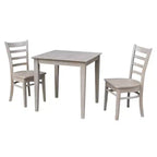 3pc Solid Wood 30"x30" Dining Table and 2 Emily Chairs Washed Gray Taupe - International Concepts: Parawood, Square, Non-Extension