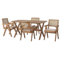 Lifestorey 5pc Baywood Mid Century Solid Wood Dining Set with Arm Chair Light Oak/Beige
