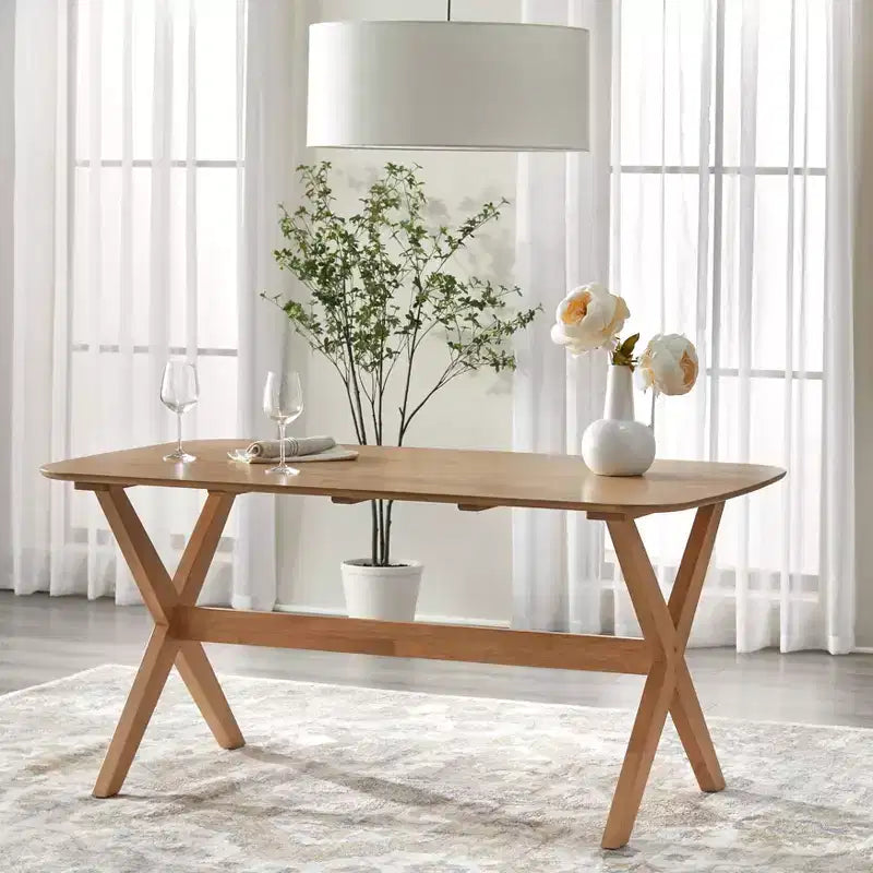 Lifestorey Ensemble de salle à manger 5 pièces en bois massif Baywood Mid-Century avec fauteuil, chêne clair/beige