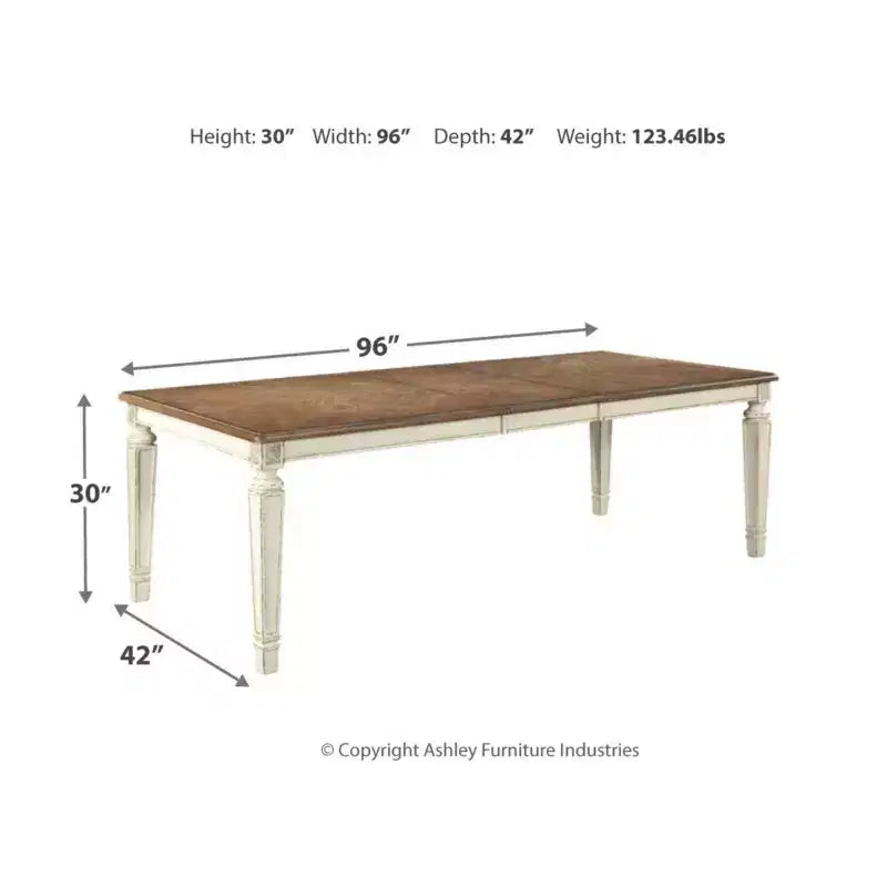 Table de salle à manger extensible rectangulaire Realyn blanc écaillé : 8 places, style campagne chic - Signature Design by Ashley