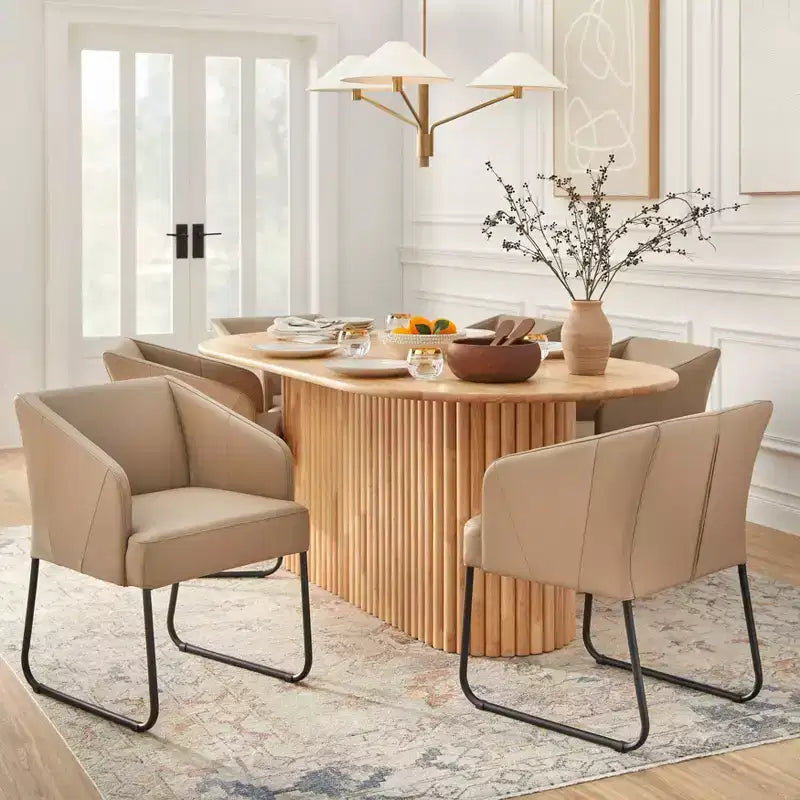 Lifestorey Ensemble de salle à manger ovale moderne Layton 7 pièces avec chaises en cuir Naturel/Kaki