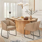 Lifestorey Ensemble de salle à manger ovale moderne Layton 7 pièces avec chaises en cuir Naturel/Kaki