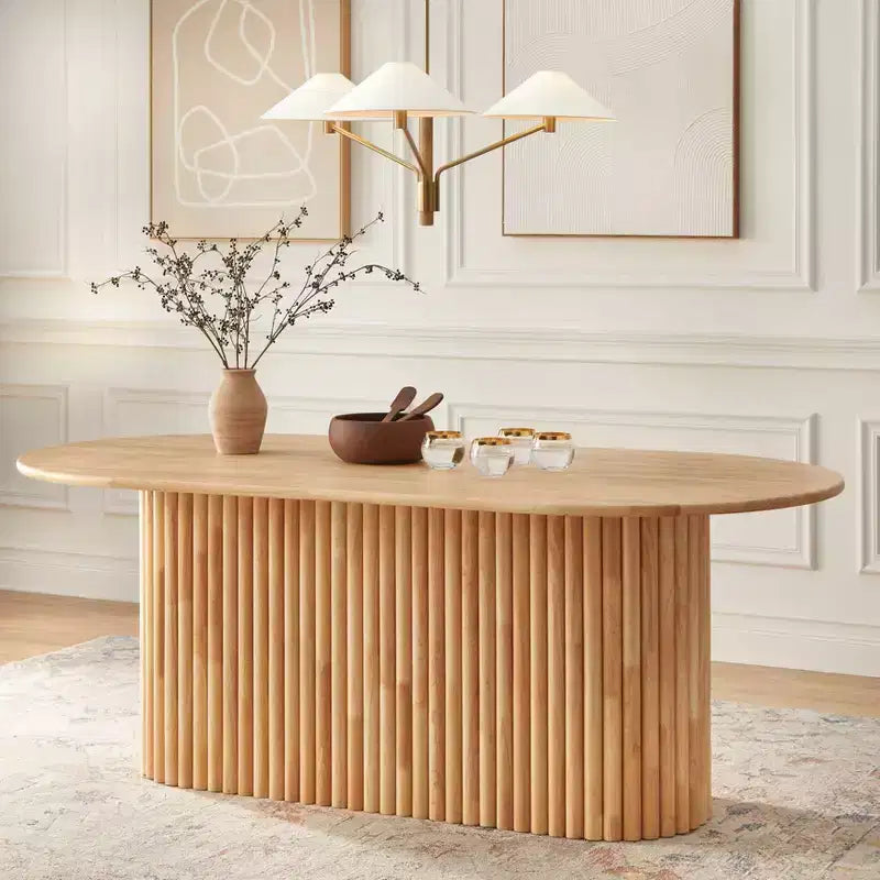 Lifestorey Ensemble de salle à manger ovale moderne Layton 7 pièces avec chaises en cuir Naturel/Kaki