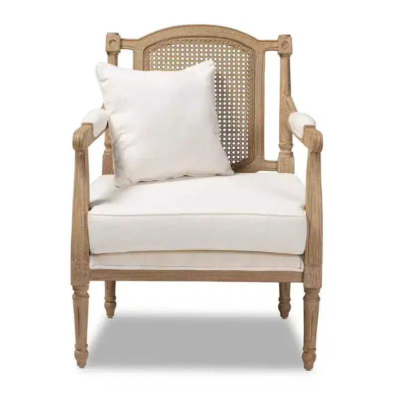 Fauteuil d'appoint en bois blanchi Clemence, couleur ivoire/chêne - Baxton Studio