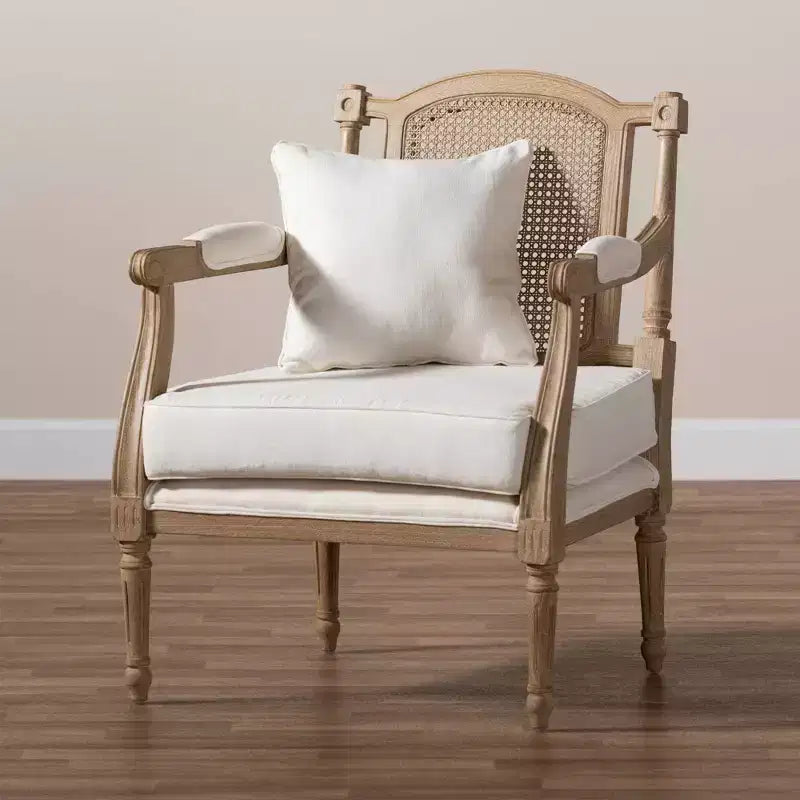 Fauteuil d'appoint en bois blanchi Clemence, couleur ivoire/chêne - Baxton Studio