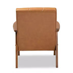 Fauteuil de salon Nikko Mid-Century en bois et similicuir Noyer/Brun - Baxton Studio : Sans accoudoirs, cadre en bois d'hévéa, motif classique