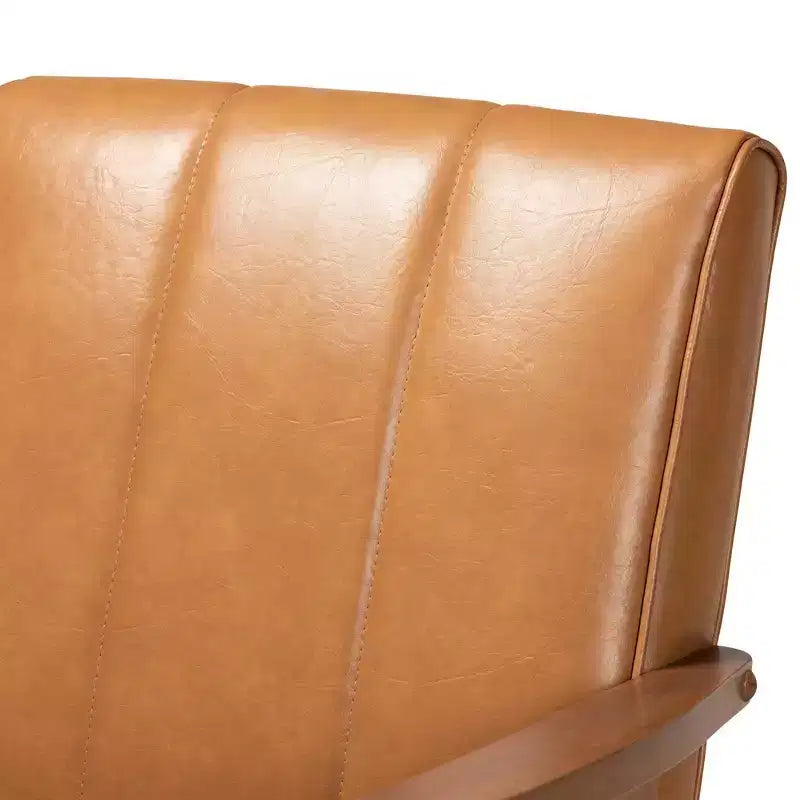 Fauteuil de salon Nikko Mid-Century en bois et similicuir Noyer/Brun - Baxton Studio : Sans accoudoirs, cadre en bois d'hévéa, motif classique