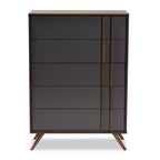 Commode à 5 tiroirs Naoki en bois gris/noyer - Baxton Studio : Rangement moderne, pieds évasés