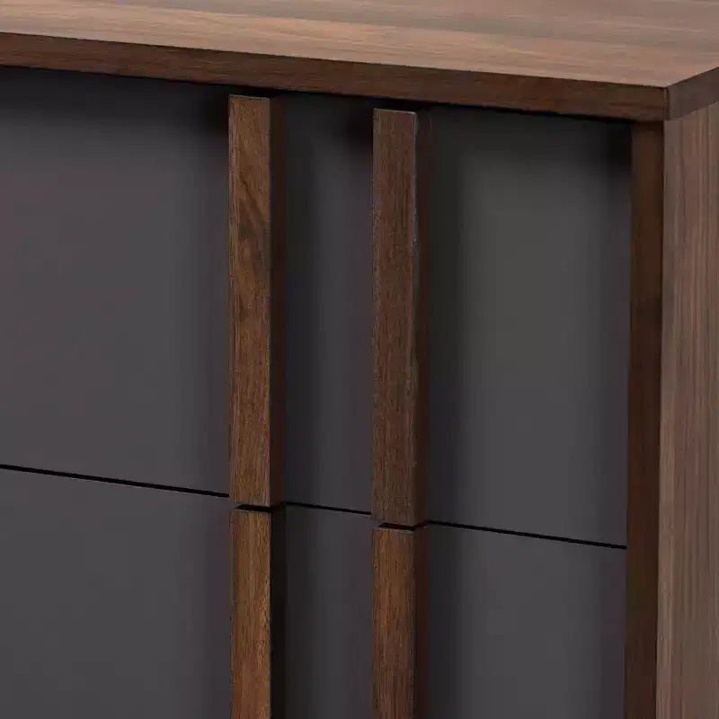 Commode à 5 tiroirs Naoki en bois gris/noyer - Baxton Studio : Rangement moderne, pieds évasés