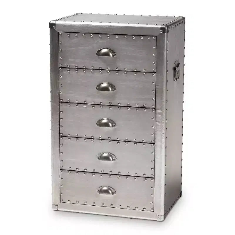 5 Drawer Davet Metal Accent Chest Silver - Baxton Studio: French Industrial Style, Fully Assembled