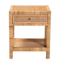Adelia Natural Rattan & Mahogany 1 Drawer Nightstand with Shelf - Baxton Studio