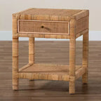 Table de chevet Adelia en rotin naturel et acajou avec 1 tiroir et une étagère - Baxton Studio