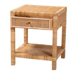 Table de chevet Adelia en rotin naturel et acajou avec 1 tiroir et une étagère - Baxton Studio