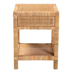 Table de chevet Adelia en rotin naturel et acajou avec 1 tiroir et une étagère - Baxton Studio