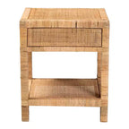 Table de chevet Adelia en rotin naturel et acajou avec 1 tiroir et une étagère - Baxton Studio