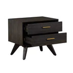 Table de chevet moderne Baly mi-siècle à 2 tiroirs marron - Armen Living : Table de chevet avec rangement, cadre en bois