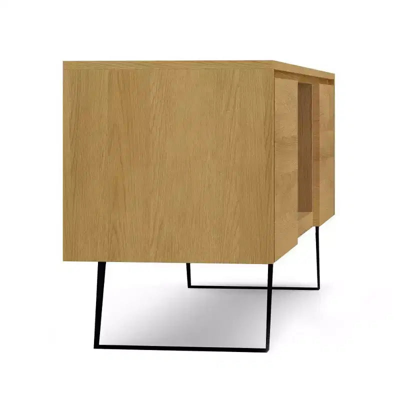 Meuble TV Mitchell pour téléviseurs jusqu'à 70" Chêne - WyndenHall : Bois massif, pieds en métal, crédence multimédia