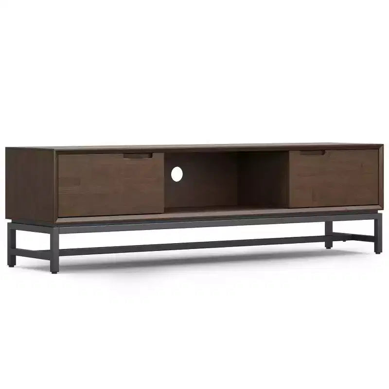 WyndenHall Devlin 72" Low TV Stand for TVs up to 80" Walnut Brown: Modern Media Console with Storage