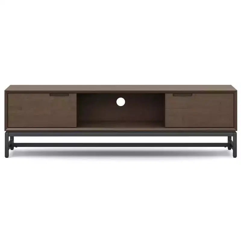 Meuble TV bas WyndenHall Devlin 72" pour téléviseurs jusqu'à 80" Noyer brun : Meuble console multimédia moderne avec rangement