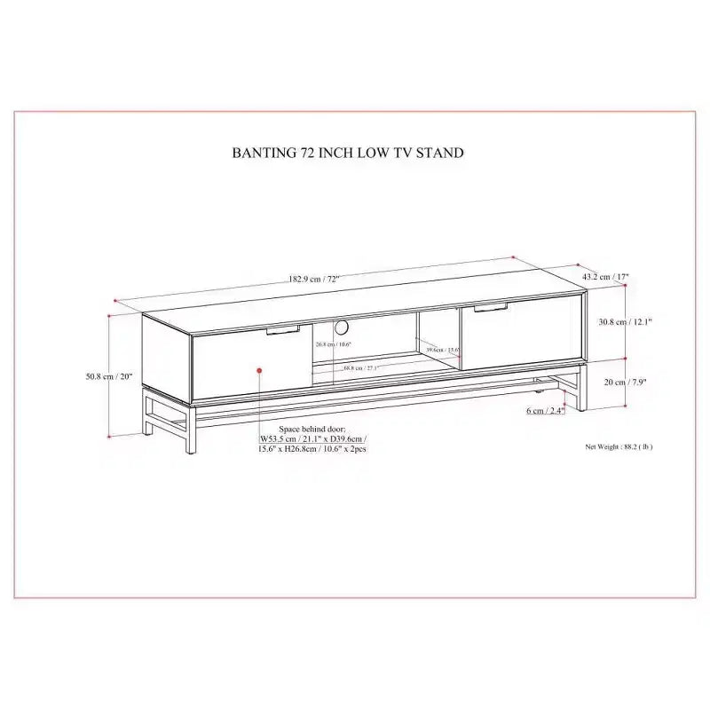 Meuble TV bas WyndenHall Devlin 72" pour téléviseurs jusqu'à 80" Noyer brun : Meuble console multimédia moderne avec rangement
