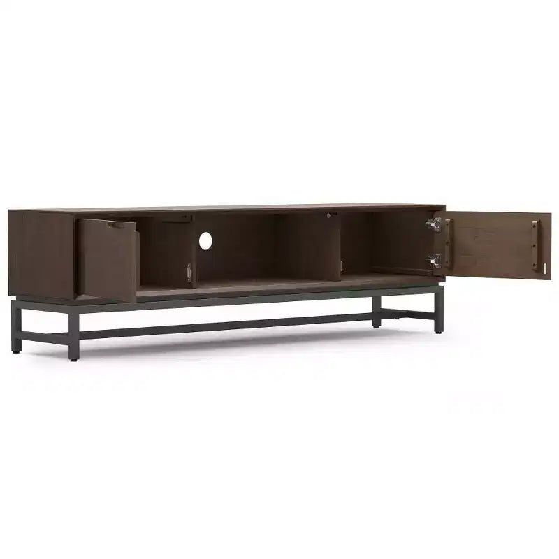 Meuble TV bas WyndenHall Devlin 72" pour téléviseurs jusqu'à 80" Noyer brun : Meuble console multimédia moderne avec rangement